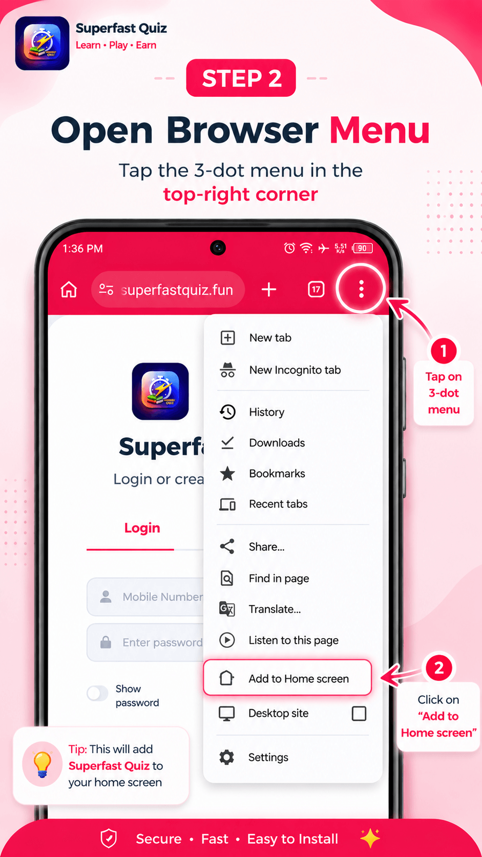 Add to Home screen option